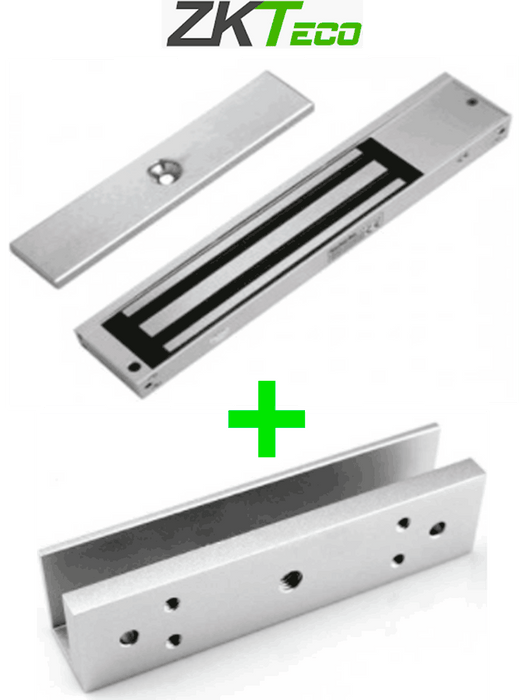 ZKTECO LM200LEDSU - Paquete de contrachapa magnética de 200 Kg a 12 VDC con señal NC que incluye soporte en U para colocación en puertas de vidrio