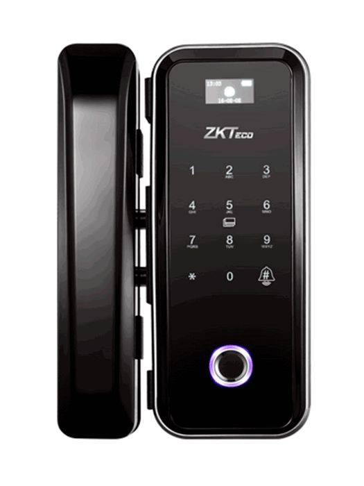 ZK GL300 - Cerradura Biométrica para Puertas de Vidrio, Compatible con Anchos de Puerta de 10 a 12 mm, Capacidad para 100 Usuarios, Control Remoto Incluido, Compatible con Tarjetas Mifare 13.56 MHz