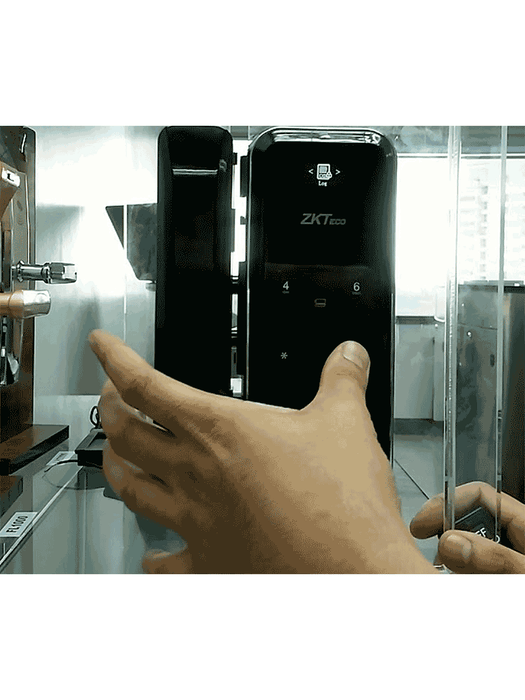 ZK GL300 - Cerradura Biométrica para Puertas de Vidrio, Compatible con Anchos de Puerta de 10 a 12 mm, Capacidad para 100 Usuarios, Control Remoto Incluido, Compatible con Tarjetas Mifare 13.56 MHz