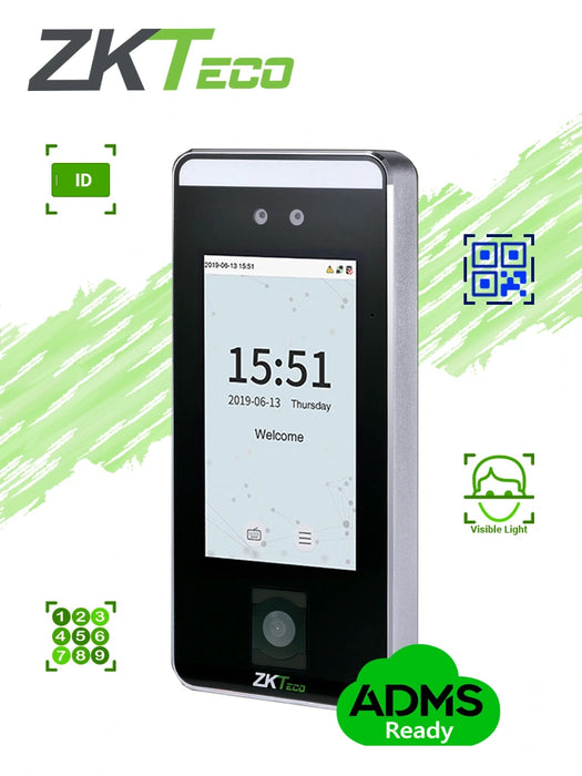 ZKTECO SPEEDFACEV5LQR - Control de Acceso Facial / 6000 Rostros / 10,000 Tarjetas ID 125 Khz / QR / Contraseñas / 200,000 Registros / Reconocimiento en 0.35 s / Algoritmo Anti-spoofing / TCP/IP / WIEGAND / RS-485 /