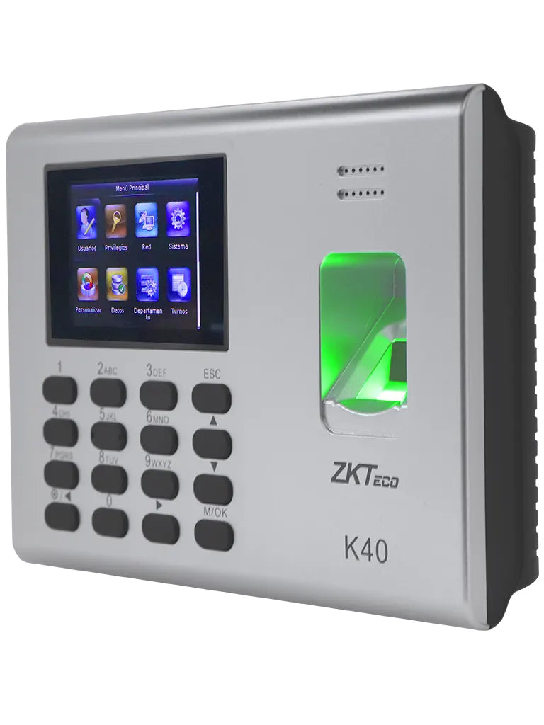 ZKTECO K40 - Control de Asistencia y Acceso Basico con Huella Digital BioID (1000), Conexion TCP/IP, SSR (Reporte en Hoja de Calculo Mediante USB) y Bateria de Respaldo de 2 Horas