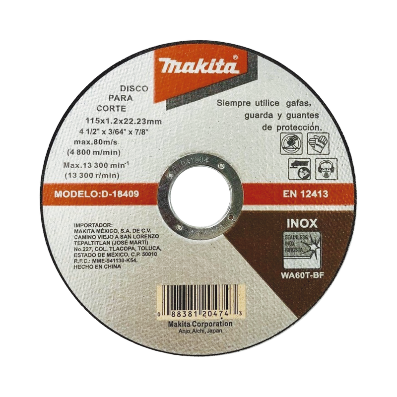 Disco de Corte de 7/8 de acero inoxidable, diámetro de 4-1/2
