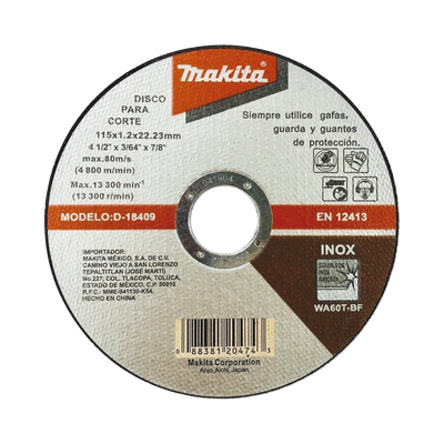 Disco de Corte de 7/8" de acero inoxidable, diámetro de 4-1/2"