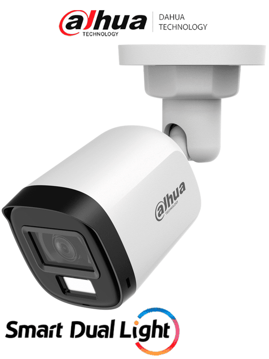 DAHUA DH-HAC-B2A21N-U-IL-A- Cámara Bullet de 2 MP Serie Cooper/ Lente de 2.8 mm Apertura de Hasta 100°/ Micrófono Integrado/ Iluminador Dual Inteligente de Hasta 30Mts de IR y 20Mts Luz Calida/ Para Exterior IP67/ Metálica/