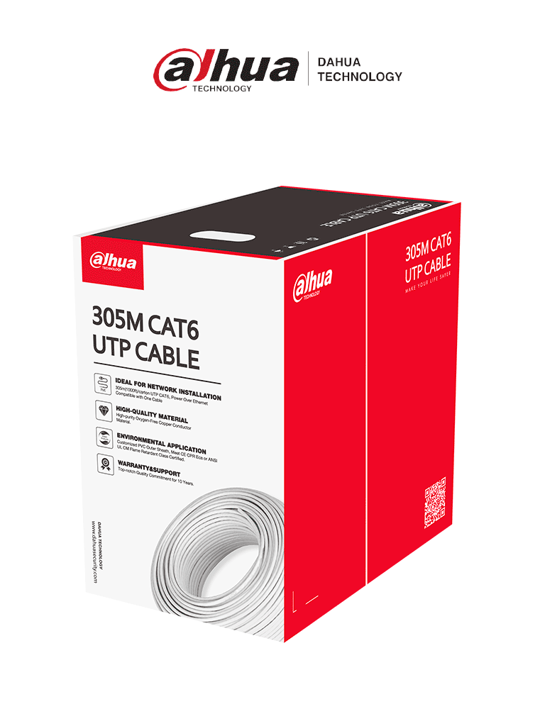 DAHUA PFM923I-6UN-C - Bobina de Cable UTP Cat 6 100% Cobre/ Color Blanco/ 305 Metros/ para Interior/ Ideal para Redes y Video/ Certificado CPR Eca Retardante/ Estandares Q/DXJ 067-2019, EN50575-2014/  LSZH/