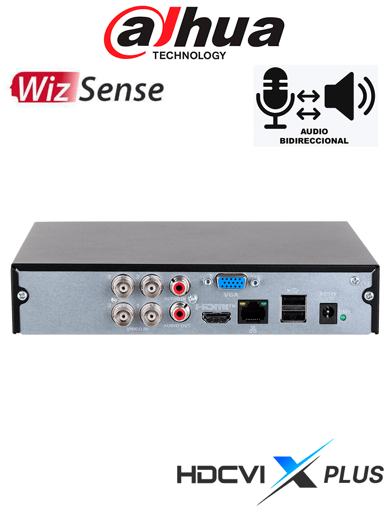 DAHUA DH-XVR1B04H-I/T - DVR de 4 canales 5MP Lite WizSense y H.265+/ HDCVI X PLUS/ Soporta 4 Canales+2 IP o Hasta 6 Canales IP/Audio Bidireccional en los 4 Canales/ SMD Plus y Búsqueda Inteligente de Humanos y Vehículos/ Compatible con Dolink Care