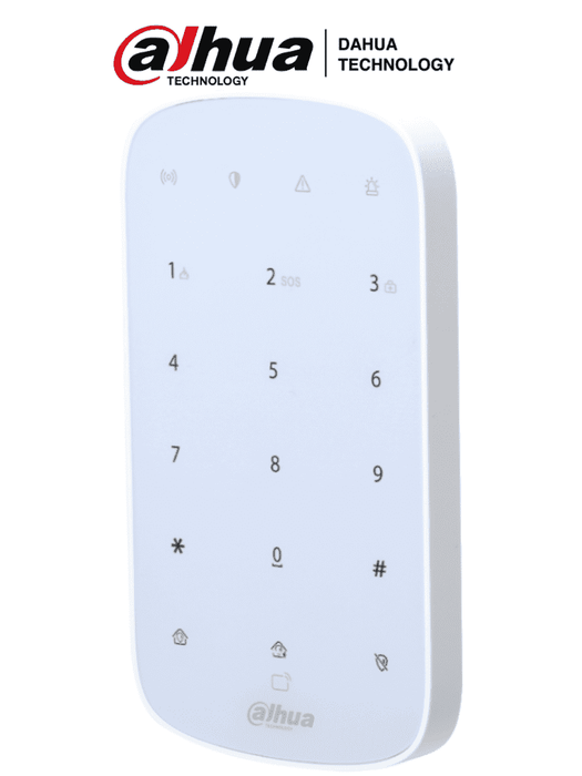 DAHUA DHI-ARK30T-W2 - Teclado inalámbrico, Touch, Funciones: armado, desarmado y alarmas, Soporta 32 usuarios con PIN o Tarjetas Mifare, LEDs indicadores, App DMSS, Frecuencia 433 MHz, Tecnología: AirShield, Compatible con HUB 1.0 y HUB 2.0