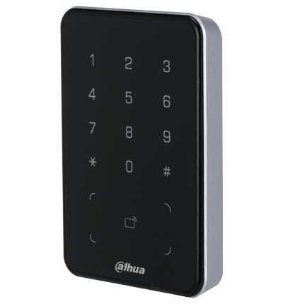 DAHUA DHI-ASR2101A - Lectora de Tarjetas MiFare con Teclado Touch/ para Password/ Conexión RS-485 y Wiegand/ Leds Rojo y Verde/ Fondo de Luz Azul