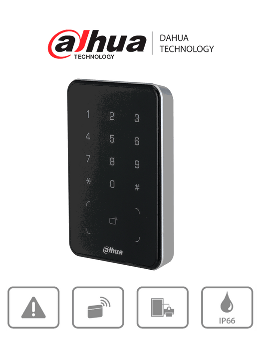 DAHUA DHI-ASR2101A - Lectora de Tarjetas MiFare con Teclado Touch/ para Password/ Conexión RS-485 y Wiegand/ Leds Rojo y Verde/ Fondo de Luz Azul