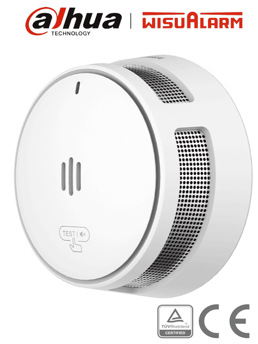 DAHUA WISUALARM DHI-HY-SA40A - Detector de Humo Standalone (Autonomo), Sensor Fotoeléctrico, Sonido de Alarma de 85dB, Batería Sellada de hasta 10 años, Alarma Visual y Audible, Certificaciones TÜV and CE,
