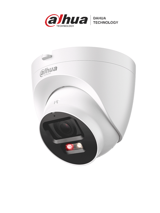 DAHUA IPC-HDW2549T-S-PV - Cámara Domo IP de 5 MP, 30 Mts de Iluminador Dual Inteligente/ Disuasión activa/ Lente 2.8mm/ SMD Plus/ Protección perimetral, Micrófono y Bocina integrados/Audio dos Vías/ IP67/ Ranura MicroSD