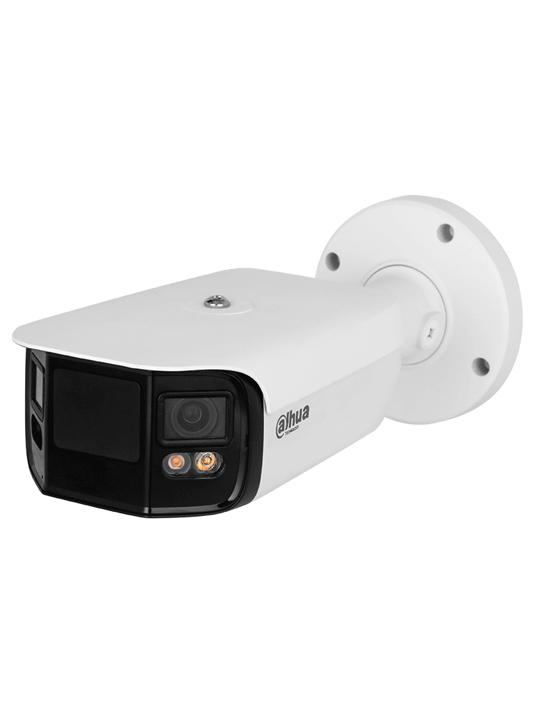 Dahua IPC-PFW5849-A180-E2-ASTE - Cámara IP Bullet 4K con multivisión en color, LED de 40 m y ángulo de 180°. Tecnología H.265, WDR, ROI, y SMD 4.0. Resistente al agua (IP67) con audio y alarma E&S para una vigilancia avanzada y detallada.