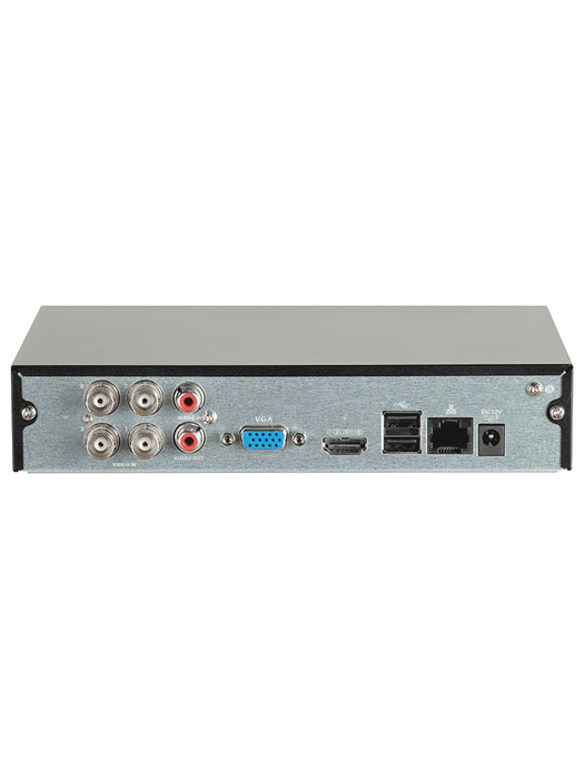 DAHUA KITXVR1B04H-I4B2A51-U - Kit de 4 Cámaras metálicas 5 MP Lente de 2.8mm y un DVR Cooper-I WizSense, 4 Canales + 1 IP o Hasta 5 Canales IP. Soporta Con IA, H.265+, SMD Plus y Búsqueda de Humanos y Vehículos.