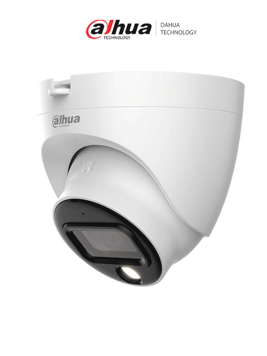 DAHUA DH-HAC-HDW1239TLQN-A-LED-0280B-S3 - Cámara Domo de 2 Megapixeles ofrece video Full Color con lente de 2.8 mm, WDR de 130 dB, visión de 107°, micrófono integrado, y 30 m de iluminación LED; IP67, fácil de instalar.