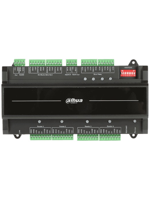 DAHUA ASC2204B-S  - Panel de Control de Acceso para 4 Puertas y 4 Lectoras/  TCP/IP/ Comunicación RS-485 y Wiegand/ 100,000 Usuarios, 3,000 Huellas y 500,000 Registros/ Soporta Interlock, Anti-passback, Desbloqueo Remoto/ Funcion WatchDog/