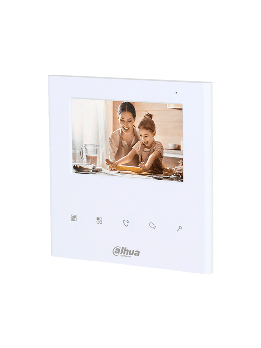 DAHUA DHI-KTA04 - Kit de videoportero analógico con monitor de 4.3" y botones táctiles. Incluye frente de calle con cámara de 1.3 MP, múltiples tonos de timbre personalizables, y función de apertura de puerta para mayor seguridad y comodidad.