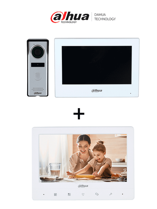 DAHUA DHI-KTH01+DHI-VTH1020J -  Kit de Videopotero Hibrido + Frente de Calle Analogico con Camara de 1.3 MP + DAHUA VTH1020J- Monitor analógico de 7 pulgadas compatible con KTA01 / KTA02 /