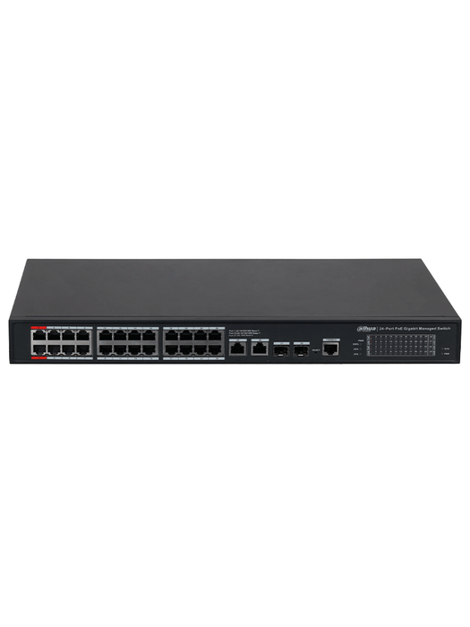 DAHUA DH-S4228-24GT-240 Switch PoE Gigabit Administrable con 24 puertos PoE, ideal para transmisión de larga distancia (hasta 250 m), perfecto para redes de Capa 2