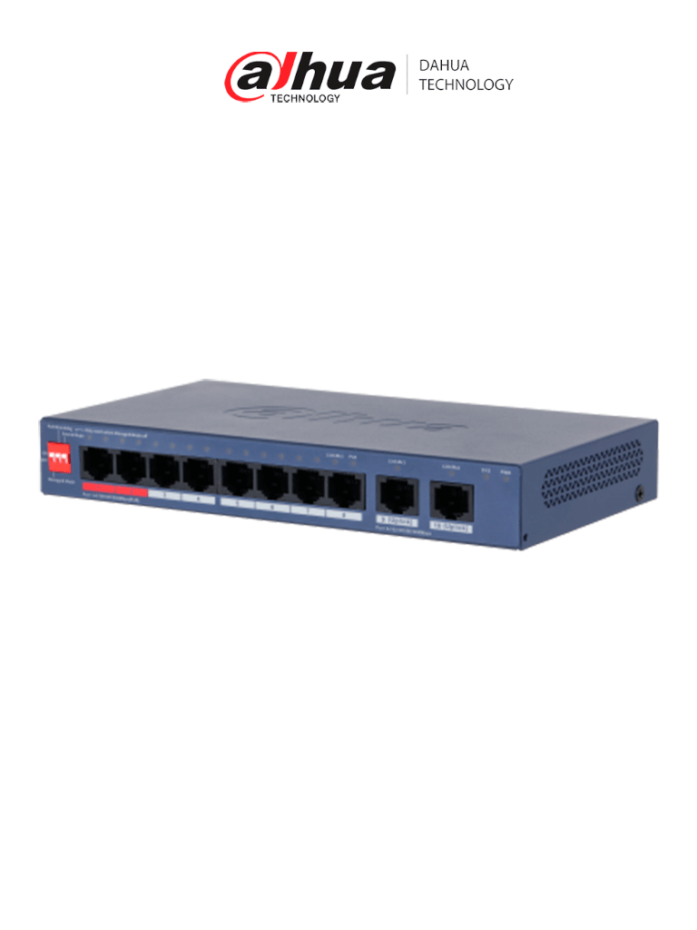 DAHUA DH-CS4010-8GT-110-V2- Switch de 10 Puertos Gigabit / 8 Puertos PoE / 2 Puertos Uplink 10/100/1000/ 110 Watts Totales / Switching 20 Gbps / Tasa de Reenvio de Paquetes 14.88 Mbps / PoE Watchdog / Plataforma DoLynk Care