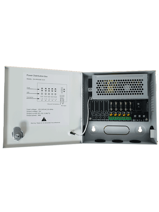 DAHUA PFM340-5CH - Fuente de Poder de 12 vcd/ 4 Amperes/ Para 5 Camaras/ Fusibles Intercambiables/ Proteccion contra Sobrecargas/ Color Blanco/