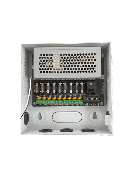 DAHUA PFM341-9CH - Fuente de Poder de 12 vcd/ 5 Amperes/ para 9 Camaras/ Fusibles Intercambiables/ Proteccion contra Sobrecargas/ Color Blanco/