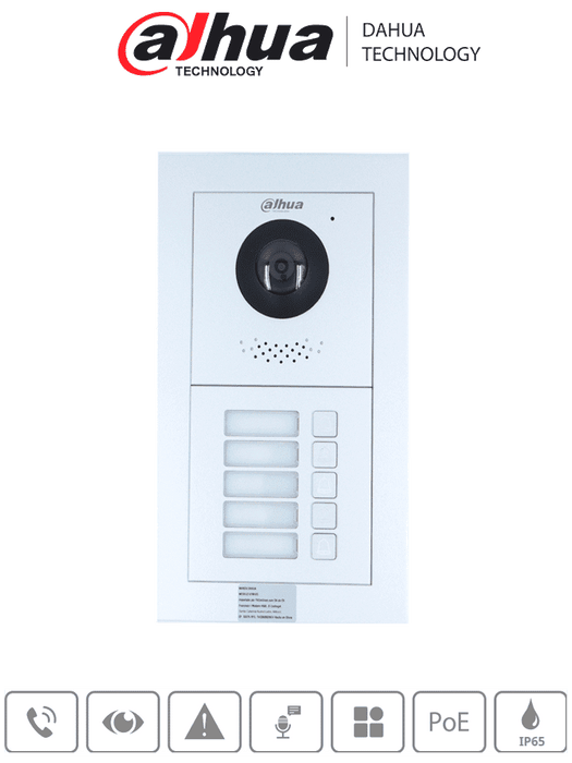 DAHUA PAQ2VTO4202F - Paquete Modular de Frende de Calle para 5 Departamentos/ Incluye Camara de 2 Megapixeles/ Modulo de 5 Botones/ Caja y Panel Frontal/ Apertura Remota/ Notificación APP/ Funcion P2P