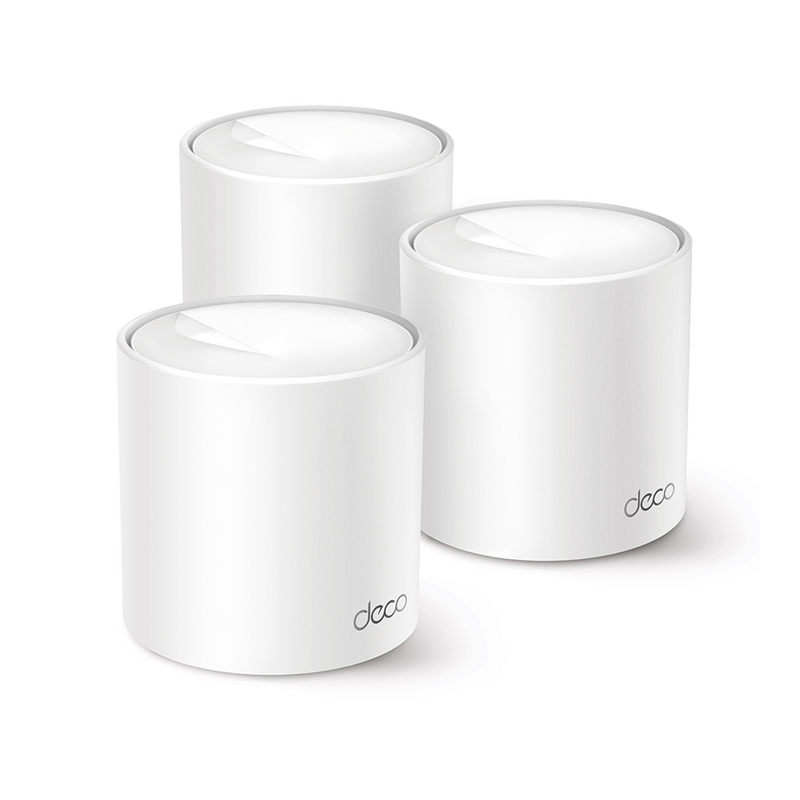 DECOX10-3PACK Kit 3 Routers Inalámbricos MESH Interior para Hogar / Doble Banda Wi-Fi 6 AX1500 Mbps / 2 Puerto Gigabit WAN/LAN / 2 Antenas Internas / Administración Mediante la App Deco (iOS, Android) / Protección HomeShield