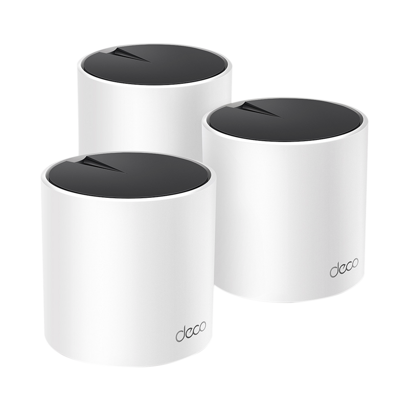 DECOX55-3PACK Kit 3 Routers Inalámbricos MESH Interior para Hogar / Doble Banda Wi-Fi 6 AX3000 Mbps / 3 Puerto Gigabit WAN/LAN / 2 Antenas Internas / Administración Mediante la App Deco (iOS, Android) / Protección HomeShield