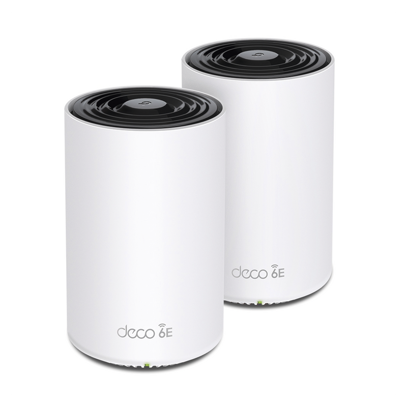 DECOXE75-2PACK Kit 2 Routers Inalámbricos MESH Interior para Hogar / Doble Banda Wi-Fi 6E AX5400 Mbps / 3 Puerto Gigabit WAN/LAN / 4 Antenas Internas / Administración Mediante la App Deco (iOS, Android) / Protección HomeShield