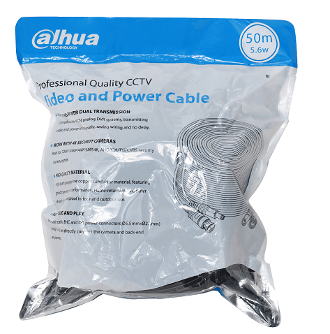 DAHUA DH-PFM942I-50-5 - Cable de 50 Metros Armado para Video y Energía/ con Conectores BNC y de Energía/  Para Camaras Hasta 4k/ Soporta: AHD/CVI/TVI/CVBS/ Uso Exterior e Interior/ Cobre de Alta Pureza/