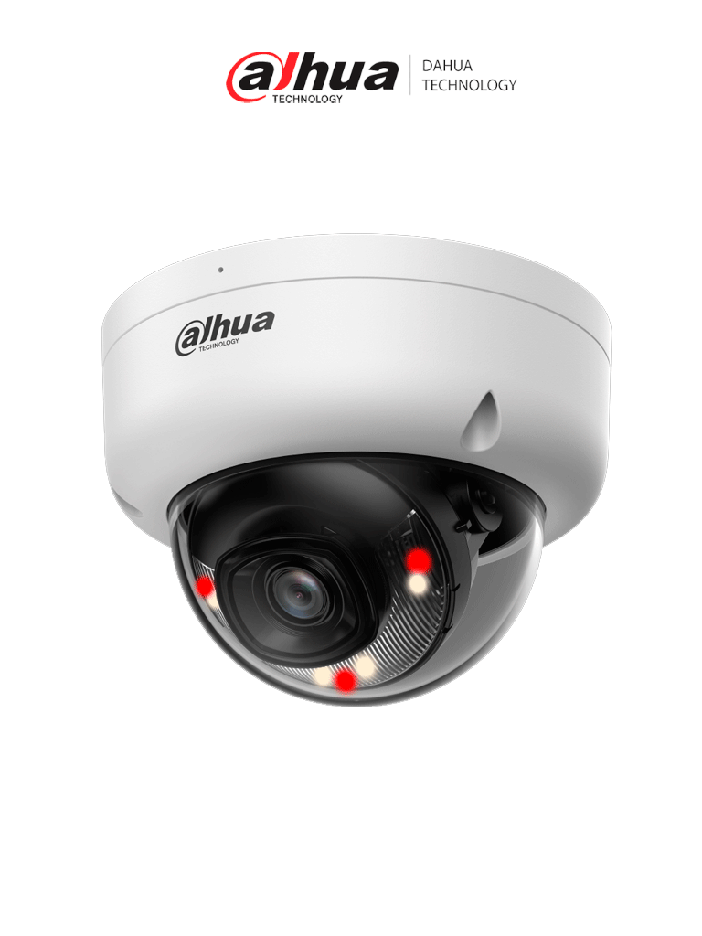 DAHUA DH-IPC-HDBW1239E1-A-IL- Cámara IP Domo Antivandalica de 2 Megapixeles Iluminador Dual/ Lente de 2.8 mm/ 104 Grados de Apertura/ Micrófono incorporado/ Detección de movimiento/ IP67/ PoE/