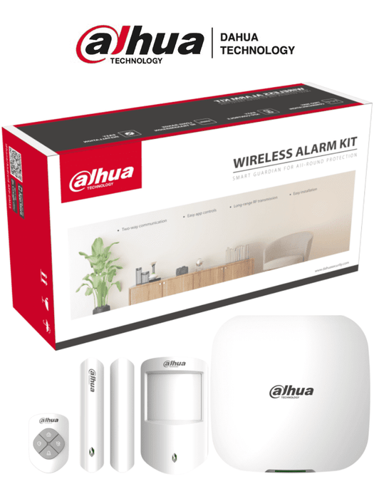 DAHUA DHI-ART-ARC3000H-03-FW2 - Kit de alarma inalámbrico, Conexión: Wifi, ethernet y 4G, Incluye: HUB 1.0, sensor de movimiento PIR, contacto magnético y control remoto, App DMSS, Frecuencia 433 MHz, Tecnología: AirShield