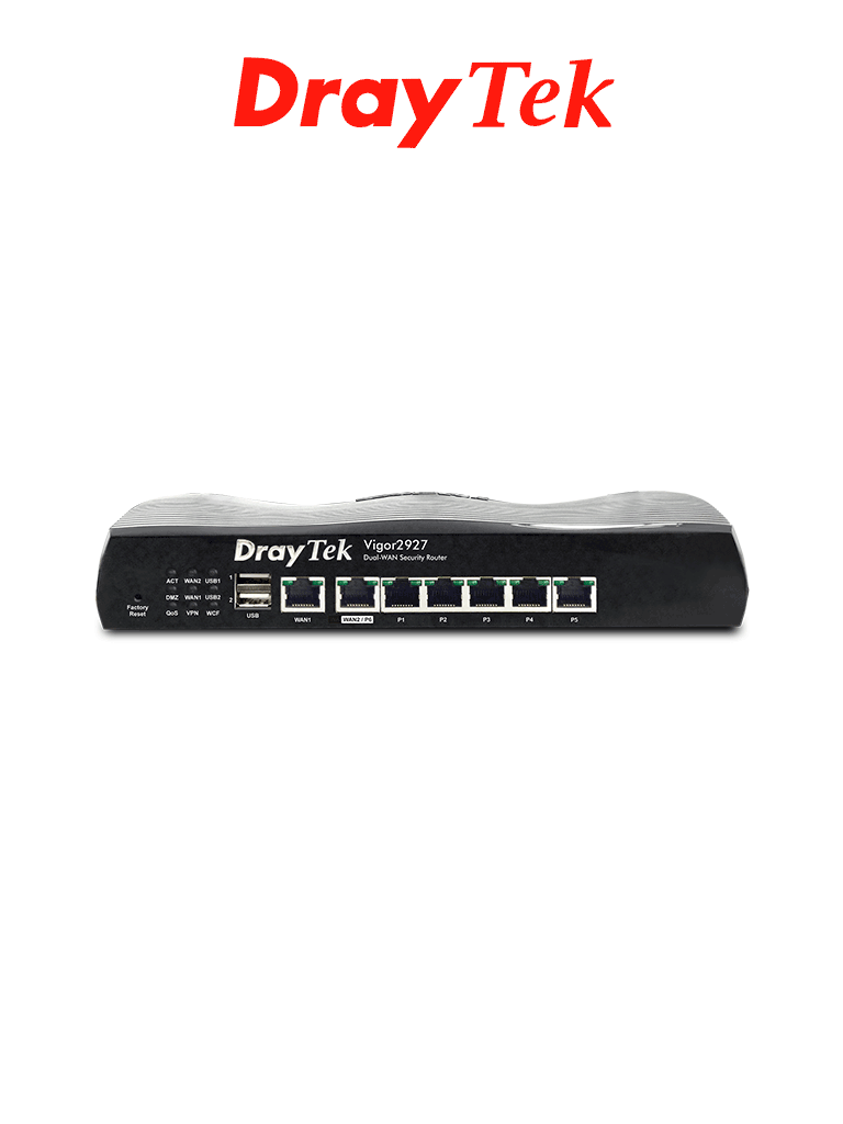 DRAYTEK VIGOR2927- Ruteador Multi-WAN balanceador de cargas con 1 puerto WAN GE RJ45, 1 puerto intercambiable LAN/WAN, 5 puertos LAN GE, 50 túneles VPN, 2 puertos USB, ideal para PyMEs