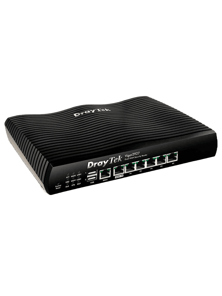 DRAYTEK VIGOR2927- Ruteador Multi-WAN balanceador de cargas con 1 puerto WAN GE RJ45, 1 puerto intercambiable LAN/WAN, 5 puertos LAN GE, 50 túneles VPN, 2 puertos USB, ideal para PyMEs