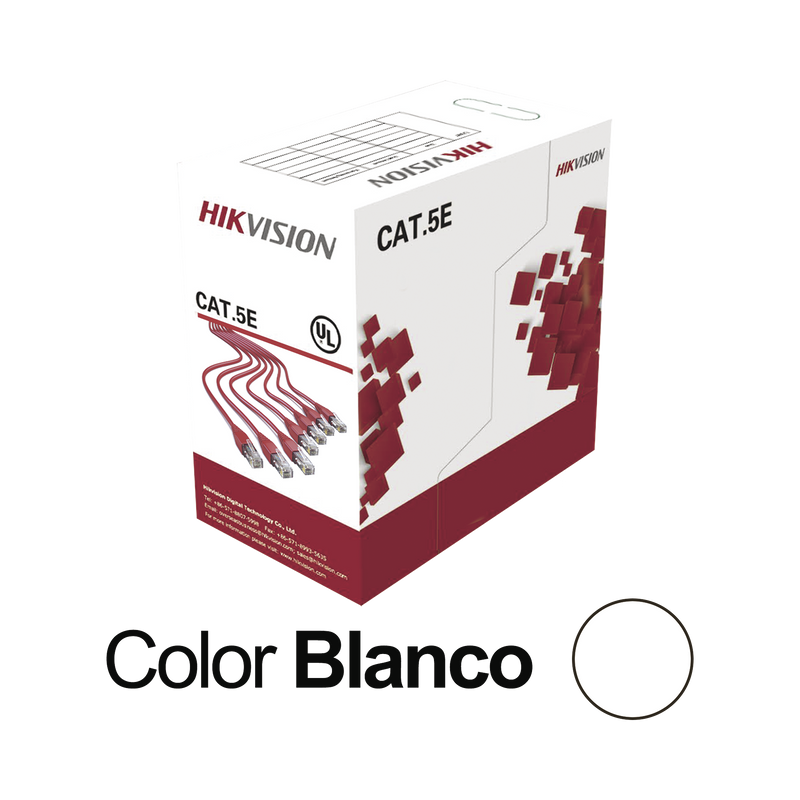 DS-1LN5E-SW Bobina de Cable UTP 305 Metros / Cat5E (24 AWG) / Color Blanco / PVC (CM) / Uso en Interior / 100% Cobre / Aplicaciones de CCTV y Redes de Datos