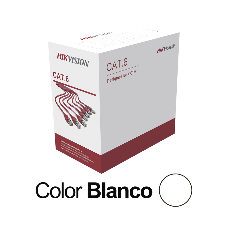 DS-1LN6U-W/CCA Bobina de Cable UTP 305 Mts / Cat 6 (24 AWG) / Color Blanco / PVC (CM) / Uso en Interior / CCA (Cobre con Aluminio) / Aplicaciones de CCTV y Redes de Datos