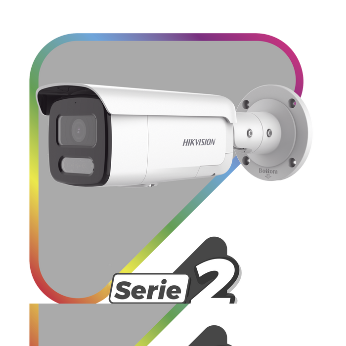 [Dual Light + ColorVu] Bala IP 4 Megapixel / Lente 4 mm / 60 mts IR + 60 mts Luz Blanca / Exterior IP67 / Luz Intermitente y Alerta de Audio / Videoanaliticos (Filtro de Falsas Alarmas) / PoE / WDR 130 dB / Captura Facial  /  ACUSEARCH