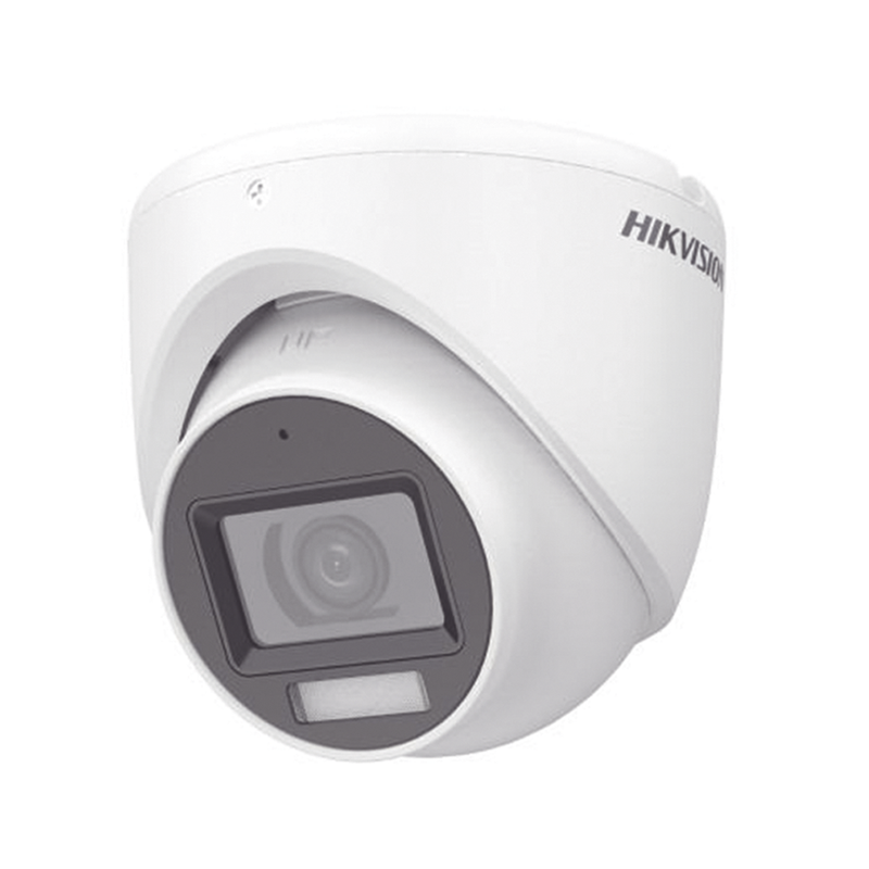 DS-2CE76K0T-LMFS [Dual Light + ColorVu] Turret TURBOHD 3K (5 Megapixel) / Lente 2.8 mm / 30 mts IR + 20 mts Luz Blanca / Gran Angular 104.9° / Exterior IP67 / Micrófono Integrado / dWDR / 4 Tecnologías / Metal