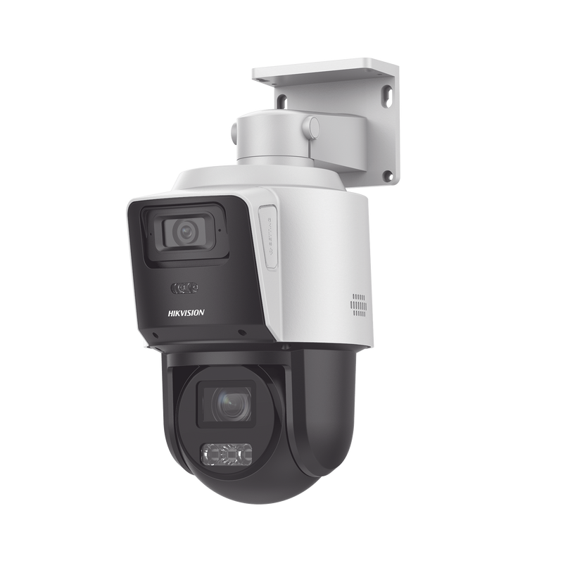 DS-2SE3C404MWG-E/14 [TandemVu] PTZ IP 4 Megapixel con Cámara Panoramica 4 Megapixel / 4X Zoom / Dual Light (40 mts IR + 30 mts Luz Blanca) / ACUSENSE / IP66  / PoE+ / DARKFIGHTER / Micro SD / Incluye Base para Techo o Pared