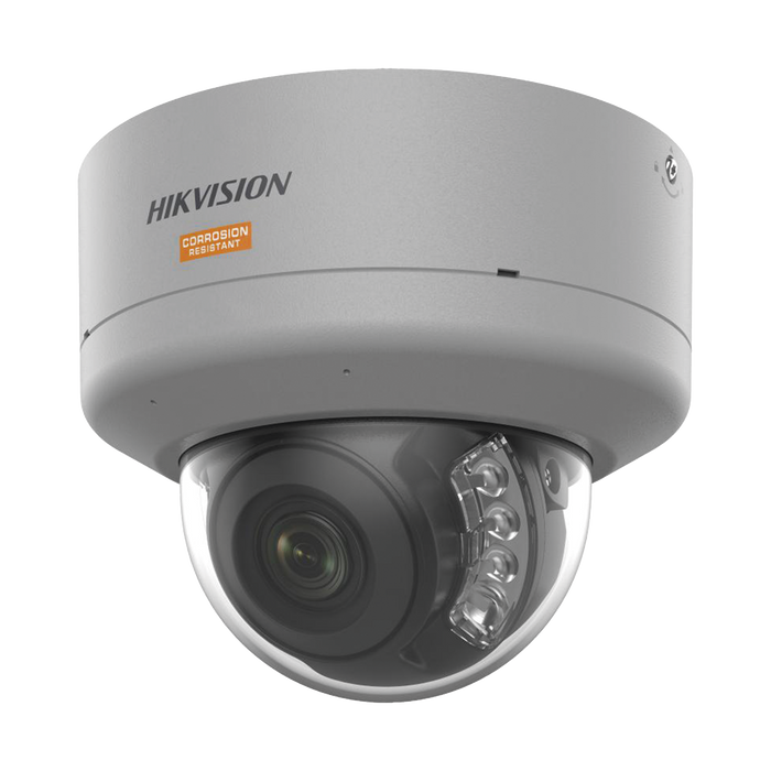 [Dual Light + ColorVu] Domo IP 4 Megapixel / Lente 2.8 mm / Polimero Anticorrosivo (Ideal para Zonas Costeras o Alta Salinidad) / 40 Mts IR + 40 Mts Luz Blanca / 2 Micrófonos Integrados / WDR 130 dB / IP68 / IK10 / Micro SD