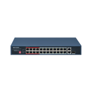 Switch PoE+ / No Administrable / 24 Puertos 10/100 Mbps PoE+ / 2 Puertos 1000 Mbps Uplink / 1 Puerto SFP Uplink / Modo Extendido hasta 300 Metros / 230 W - Toer