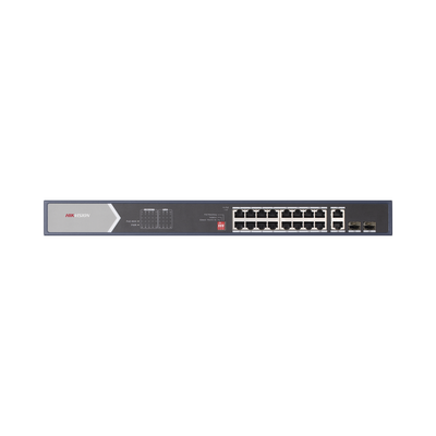 Switch Gigabit PoE+ / No Administrable / 16 Puertos 1000 Mbps PoE+ (4 Puertos PoE++ 90 W) / 2 Puertos 1000 Mbps Uplink + 2 Puertos SFP de Uplink / Modo Extendido hasta 300 Metros / 225 W - Toer