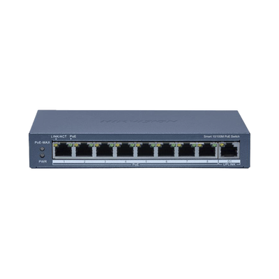 Switch PoE+ / Monitoreable / 8 Puertos 10/100 Mbps PoE+ / 1 Puerto 1000 Mbps Uplink /  Configuración Nube Hik-Partner Pro / Modo Extendido hasta 300 metros / 60 W - Toer