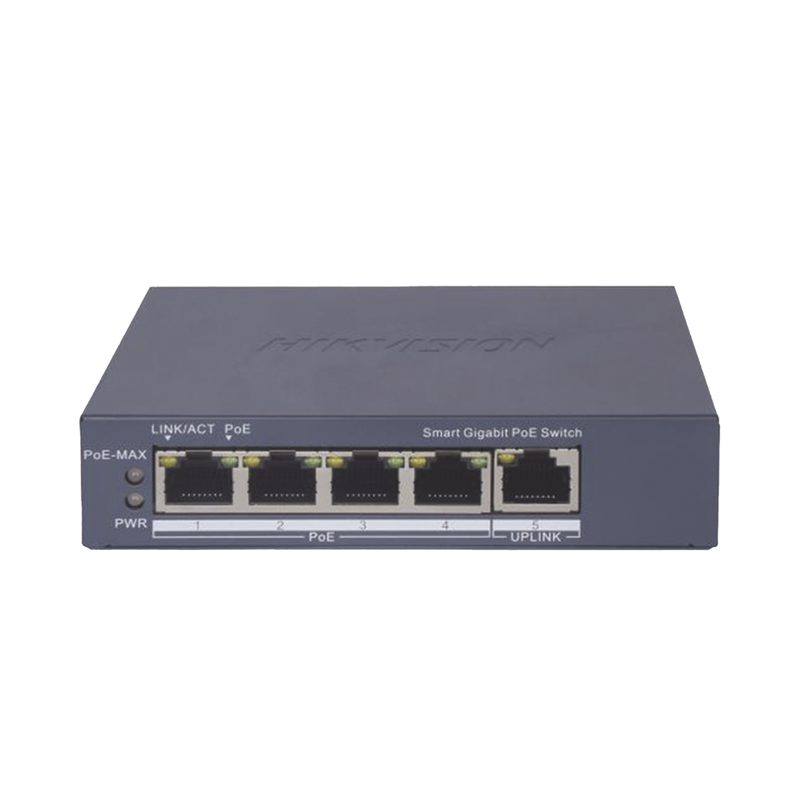 DS-3E1505P-EI Switch Gigabit PoE+ / Administrable / 4 Puertos 1000 Mbps PoE+ / 1 Puerto 1000 Mbps Uplink / Configuración Nube Hik-PartnerPro / Modo Extendido hasta 300 Metros / 60 Watts