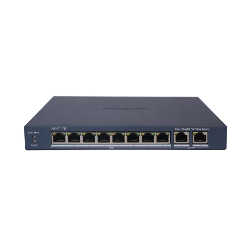 DS-3E1510P-EI/M Switch Gigabit PoE+ / Administrable / 8 Puertos 1000 Mbps PoE+ / 2 Puertos 1000 Mbps de Uplink / Configuración Nube Hik-PartnerPro / Modo Extendido hasta 300 Metros / 60 W