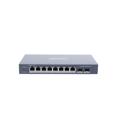 Switch Gigabit PoE+ / Administrable / 8 Puertos Gigabit PoE+ / 2 Puertos SFP / Configuración Nube Hik-Partner Pro / Modo Extendido hasta 300 Metros / 110 W - Toer