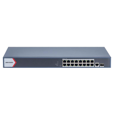 Switch Gigabit PoE+ / Administrable / 16 Puertos 1000 Mbps PoE+ / 1 Puerto 1000 Mbps de Uplink / 1 Puerto SFP /  Configuración Nube desde Hik-Partner Pro / Modo Extendido hasta 300 Metros / 230 Watts - Toer
