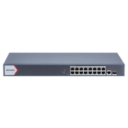 Switch Gigabit PoE+ / Monitoreable / 16 Puertos 1000 Mbps PoE+ / 1 Puerto 1000 Mbps de Uplink / 1 Puerto SFP /  Configuración Nube desde Hik-PartnerPro / Modo Extendido hasta 300 Metros / 130 Watts - Toer