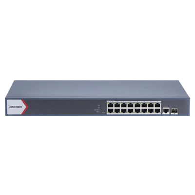 Switch Gigabit PoE+ / Monitoreable / 16 Puertos 1000 Mbps PoE+ / 1 Puerto 1000 Mbps de Uplink / 1 Puerto SFP /  Configuración Nube desde Hik-PartnerPro / Modo Extendido hasta 300 Metros / 130 Watts - Toer