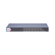 Switch Gigabit PoE+ / Monitoreable / 24 Puertos 1000 Mbps PoE+ /  1 Puerto 100 uplink / 1 Puerto 1000 Mbps Uplink / 1 Puertos SFP Uplink / Configuración Nube desde Hik-PartnerPro / Modo Extendido hasta 300 Metros / 370 W - Toer